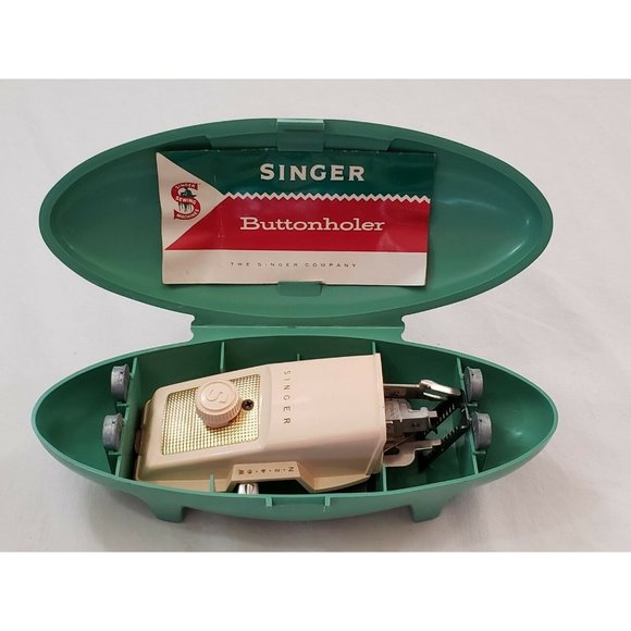 Vintage 1960s Singer Buttonholer Sewing Attachment With Green Case - Picture 1 of 7